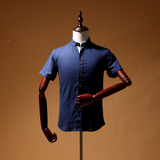 外贸原单工厂尾货 夏季男士亚麻修身舒适透气短袖衬衫潮 纯色简约