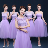 伴娘服2016新款伴娘裙姐妹团伴娘服中长款紫色伴娘礼服D-006