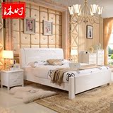 沐时家具全实木床双人床现代中式高箱储物床婚床地中海白色橡木床