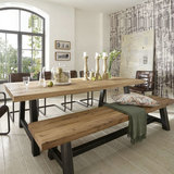 美式实木餐桌简约现代原木饭桌椅饭店茶餐厅休闲吧长方形桌凳组合