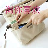 日韩版简约化妆包大容量耐用纯色帆布杂物整理收纳包实用包中包