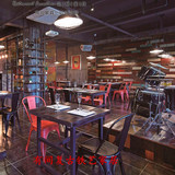 LOFT美式实木复古小方桌咖啡厅桌椅西餐厅酒吧桌椅餐厅餐桌椅组合