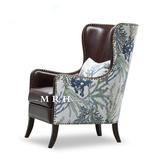 老虎椅美式布艺沙发欧式复古客厅酒店咖啡厅真皮单人高背椅新款
