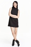 H&M 女装专柜正品代购4月新款高领后拉链黑白两色直筒短袖连衣裙