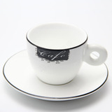 YAMI黑色花边字母图案简约白色卡布奇诺咖啡杯150ml茶杯一杯一碟