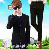 男士小西装潮流 青少年学生西服套装三件套 韩版修身春季外套青年