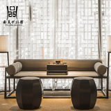 中式沙发 新中式榆木家具现代简约茶鼓凳 禅意沙发会所样板房沙发