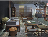新中式全实木三人沙发组合禅意酒店会所样板房客厅布艺家具定制