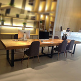 美式实木办公桌2米洽谈会议桌加厚大板桌简易长桌铁艺北京老板桌