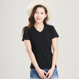 韩国版女装短袖t恤女纯棉打底v领上衣品牌短款修身半袖潮包邮
