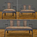 复古铁艺革绒长沙发椅 美式仿锈色做旧单人沙发双人三人长椅