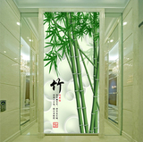 3d中式无缝绿竹子玄关走廊过道竖版大型壁画壁纸电视影视背景墙布