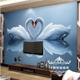 大型3D壁画浪漫温馨电视沙发背景墙纸婚房床头壁纸天鹅湖心心相印