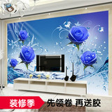 3D立体客厅无纺布壁纸简约现代电视背景墙纸卧室清新蓝色大型壁画