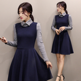 2016年秋季新款韩版裙子A字裙长袖高领纯色修身显瘦大码连衣裙潮