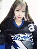 BF原宿大码冰球服 韩版T恤中长款 男女学生棒球连衣裙潮 宽松卫衣