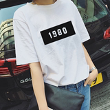 16短袖女夏上衣韩版学生简约显瘦打底衫纯棉修身圆领半袖数字T恤