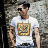 夏季个性刺绣t恤男士短袖韩版修身纯棉复古中国风潮流龙袍男装