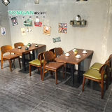 北欧主题咖啡厅餐桌椅组合 奶茶小吃店四人长桌 美式西餐厅实木椅