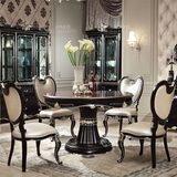 欧式新古典餐桌椅组合6人圆桌 别墅样板房间餐厅家具实木定制黑檀