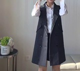 DV正品 2016新款韩版宽松条纹女款马甲时尚百搭中长款无袖外搭潮