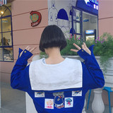 日系女装秋装软妹童趣短款外套韩版海军领宽松休闲学生长袖夹克潮
