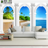 3D立体整张地中海海景空间延伸壁纸壁画客厅卧室电视沙发背景墙纸