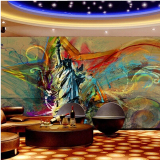 3D自由女神油画背景个性涂鸦复古墙纸壁画KTV酒吧餐厅咖啡厅壁纸
