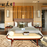 新中式实木现代简约古典样板房美式乡村木头大床1.5m双人床1.8米