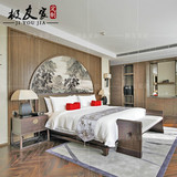 新中式 实木现代简约新古典样板房木头大床双人床1.8米1.5M 定制
