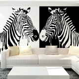 3d立体大型壁纸墙纸复古斑马艺术个性客厅沙发背景黑白无纺布壁画