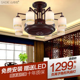 中式负离子隐形吊扇灯带电风扇吊灯青古铜LED客厅卧室餐厅风扇灯