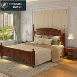 美式乡村全实木床1.8米双人床复古家具 卧室简约双人床1.5橡木床