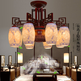中式负离子风扇灯仿古客厅餐厅吊扇灯现代新中式隐形陶瓷风扇吊灯