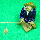 鱼缸造景装饰姜太公钓鱼小摆件工艺陶瓷制品人物 老头河边钓鱼翁