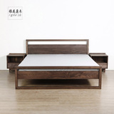 现代简约日式纯实木原木床日式简易黑胡桃木橡木双人婚床卧室家具