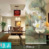 新中式古典客厅创意软隔断布艺定制挂式卷帘布屏风特价【双荷花】