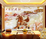 中式大型壁画3D立体墙纸书房客厅酒店背景墙壁纸马到成功主题房墙
