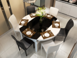 折叠可伸缩餐桌 钢化玻璃 客厅圆餐台饭桌 一桌四椅套装