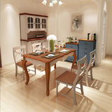 美式乡村地中海全实木餐桌椅组合长方形蓝白色小户型田园餐桌餐椅