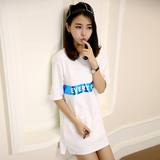 韩国夏季新款半袖大码宽松短袖t恤女中长款上衣服学生圆领打底衫