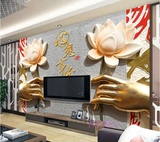中式佛像佛堂3d大型壁画 禅字佛手壁纸客厅无缝背景墙纸 心想事成