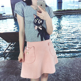 U.VN/2016 SS 超可爱 百搭烟灰色美少女战士T恤+橘粉色短裙套装