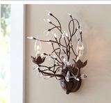 美式创意复古双头铁艺 地中海宜家现代客厅书房床头花枝水晶壁灯