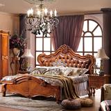 特价欧式实木雕刻双人床美式真皮床高档卧室1.8米大床公主床婚床