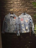 moussy/2016春季新款做旧百搭徽章系带牛仔服外套正品代购11-9070