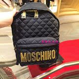 萌宝代购Moschino 莫斯奇诺金色字母logo 菱格双肩包书包小号大号