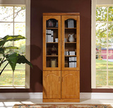 全实木书柜美式乡村橡木书房家具带门书架带抽屉 三门书橱特价