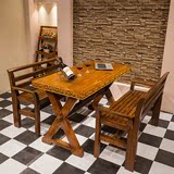 美式复古高档全实木餐桌椅咖啡厅酒店休闲桌家用长方形饭桌椅组合