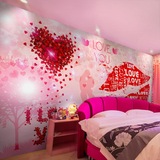 欧式浪漫婚房壁纸情侣餐厅卧室背景墙纸个性玫瑰花瓣粉色壁画